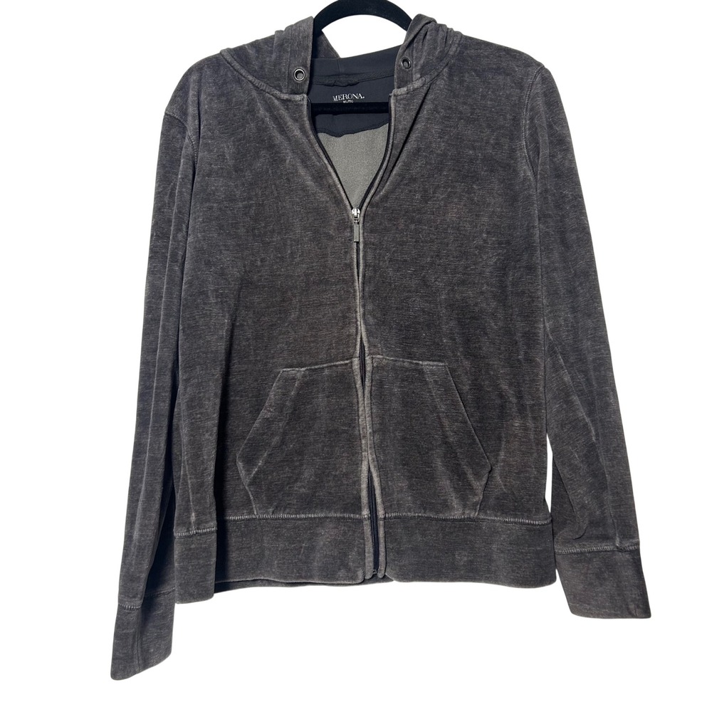 Merona Womens Velour Zip‎ Up Hoodie Gray Size XL Casual Comfort